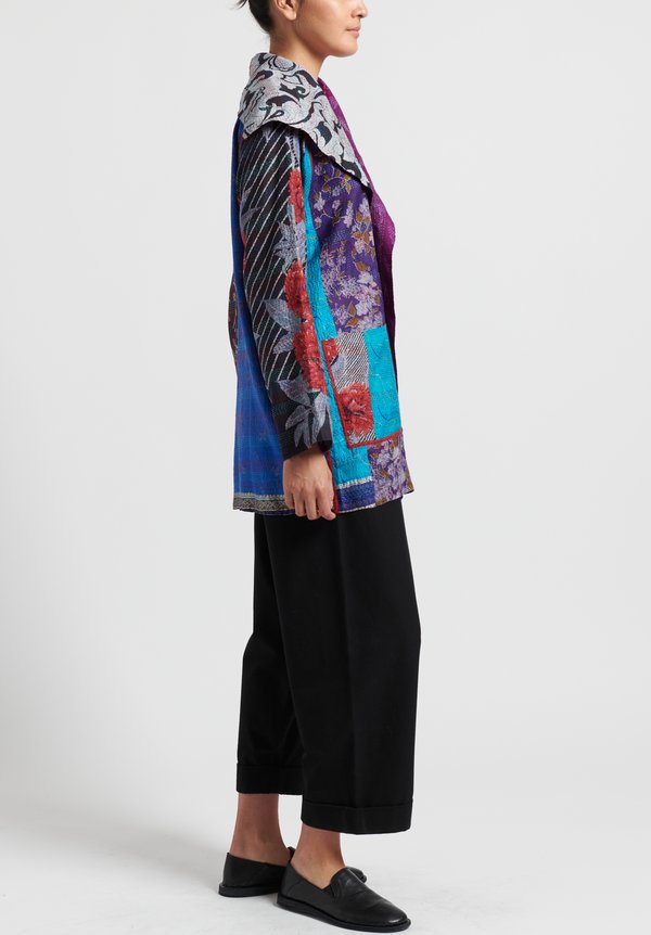 Mieko Mintz 2-Layer Vintage Silk Pocket Jacket in Violet/ Grey