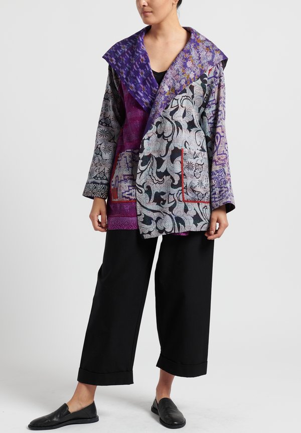 Mieko Mintz 2-Layer Vintage Silk Pocket Jacket in Violet/ Grey