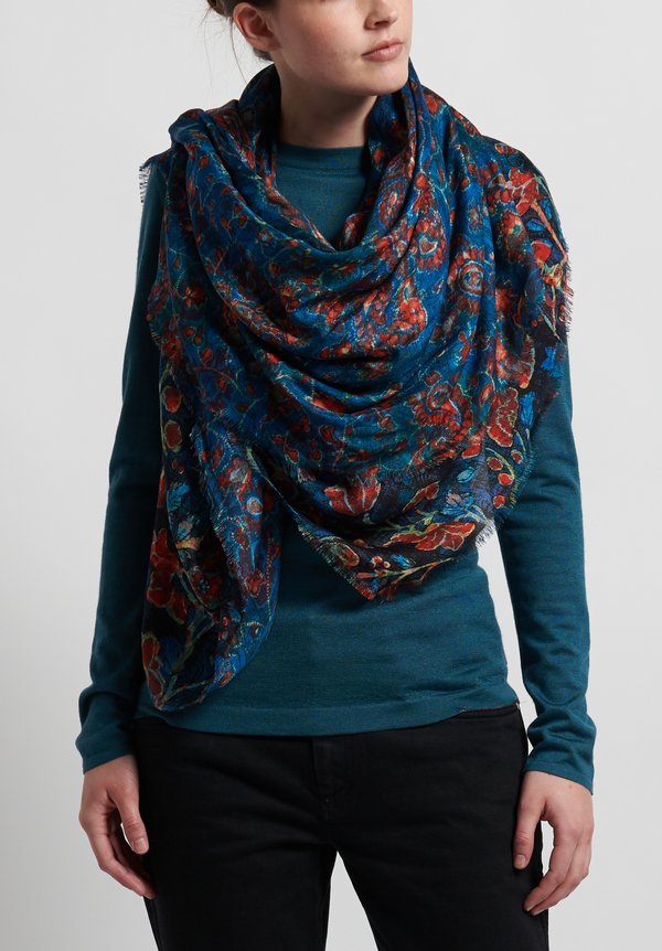 Alonpi Printed Square Scarf in Blue	