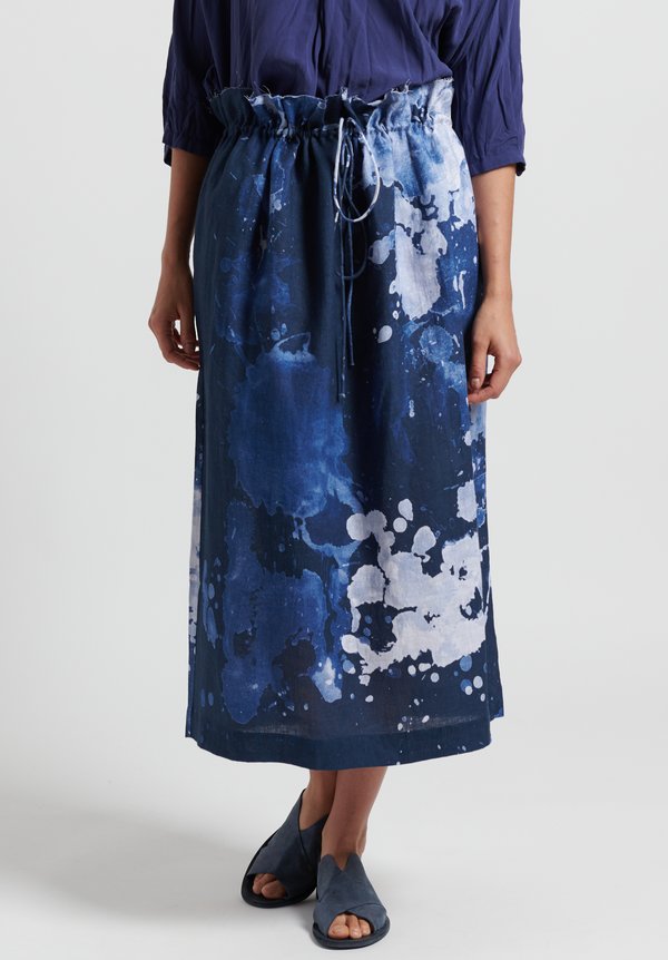 Replika Linen Splatter Print Drawstring Skirt