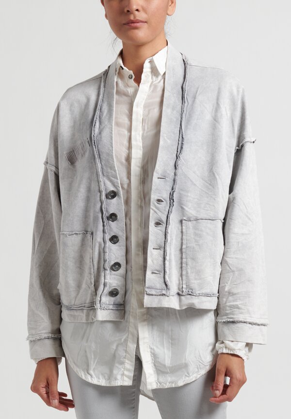 Umit Unal Cotton Slashed Pocket Cardigan in White/ Grey	