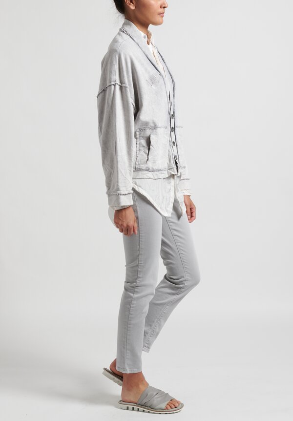 Umit Unal Cotton Slashed Pocket Cardigan in White/ Grey	