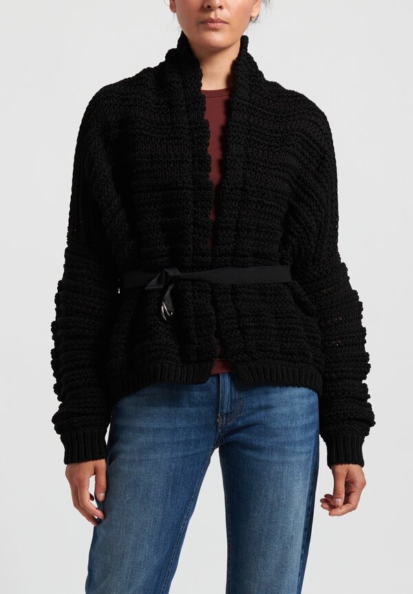 Brunello Cucinelli Cotton Chunky Knit Belted Cardigan in Black	