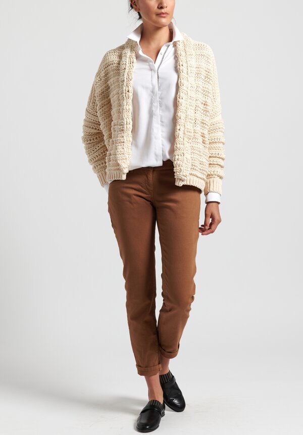 Brunello Cucinelli Cotton Chunky Knit Belted Cardigan in Ivory	