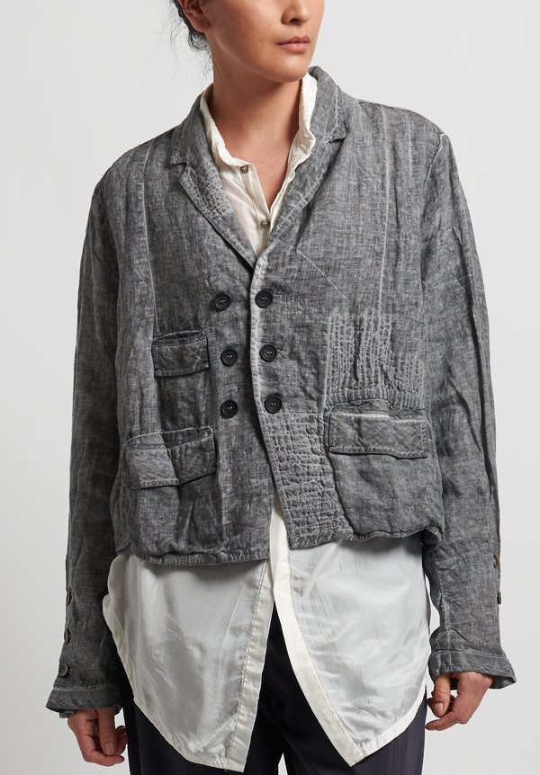 Umit Unal Linen Shibori Patched Jacket in Medium Grey	