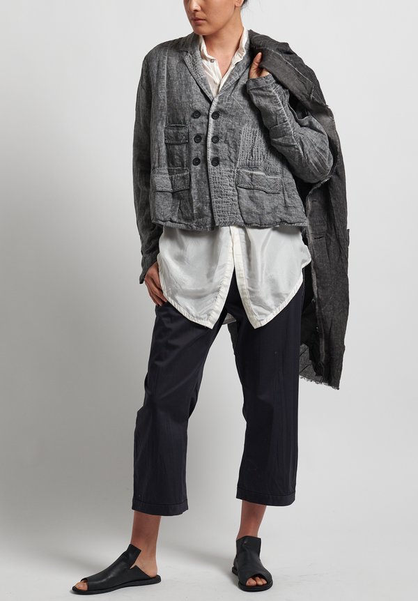 Umit Unal Linen Shibori Patched Jacket in Medium Grey	