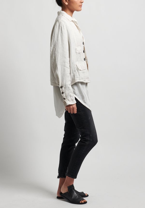 Umit Unal Linen Shibori Patched Jacket in White	