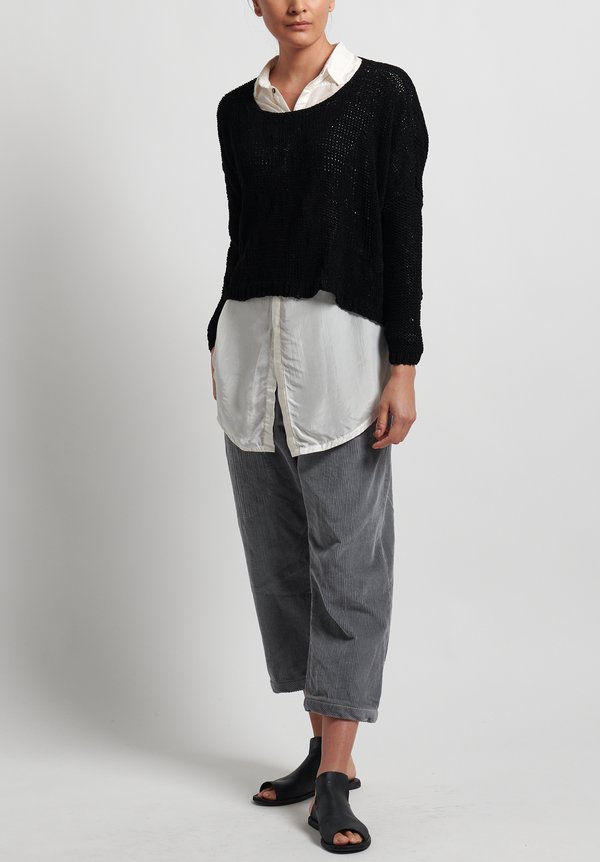 Umit Unal Cotton Handknit Loose Crop Sweater in Black	
