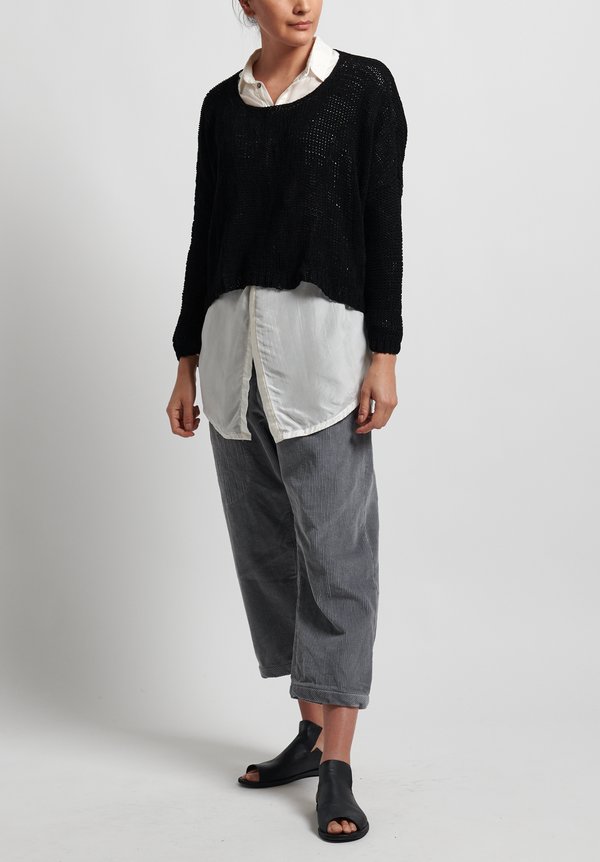 Umit Unal Cotton Handknit Loose Crop Sweater in Black	