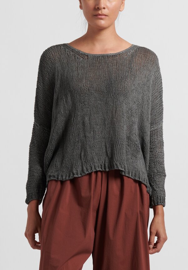 Umit Unal Cotton Handknit Loose Crop Sweater in Grey	