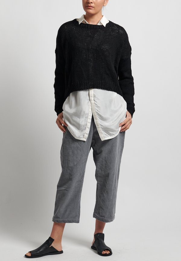 Umit Unal Wool Handknit Drop Shoulder Sweater in Black	