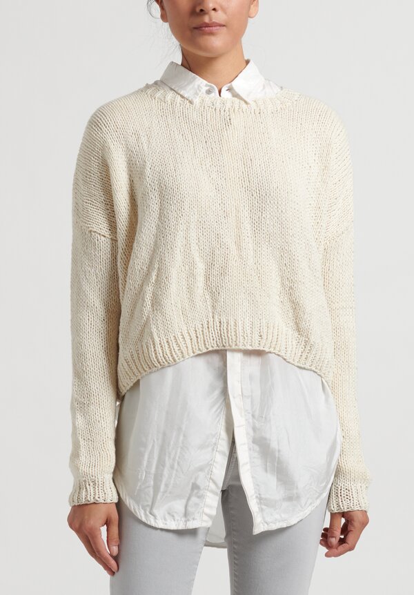 Umit Unal Wool Handknit Drop Shoulder Sweater in Cream	