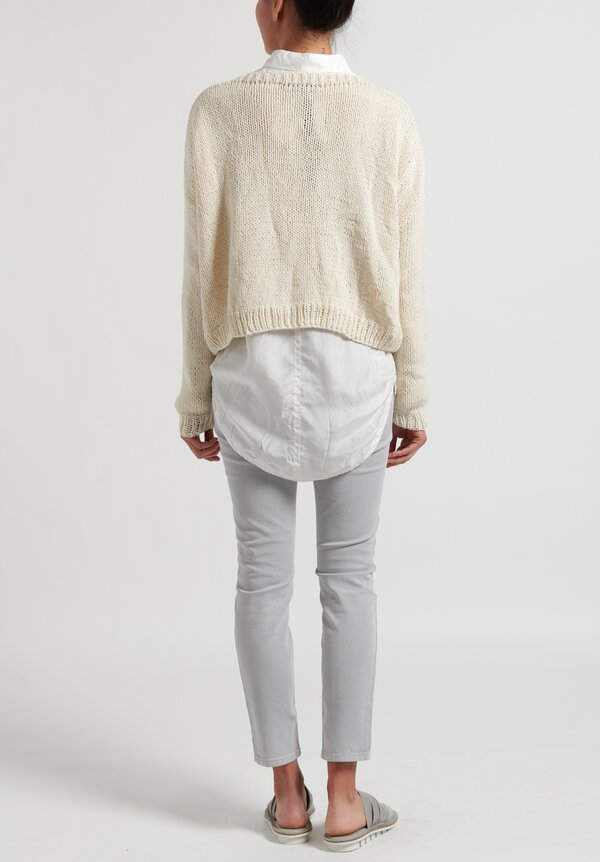 Umit Unal Wool Handknit Drop Shoulder Sweater in Cream	