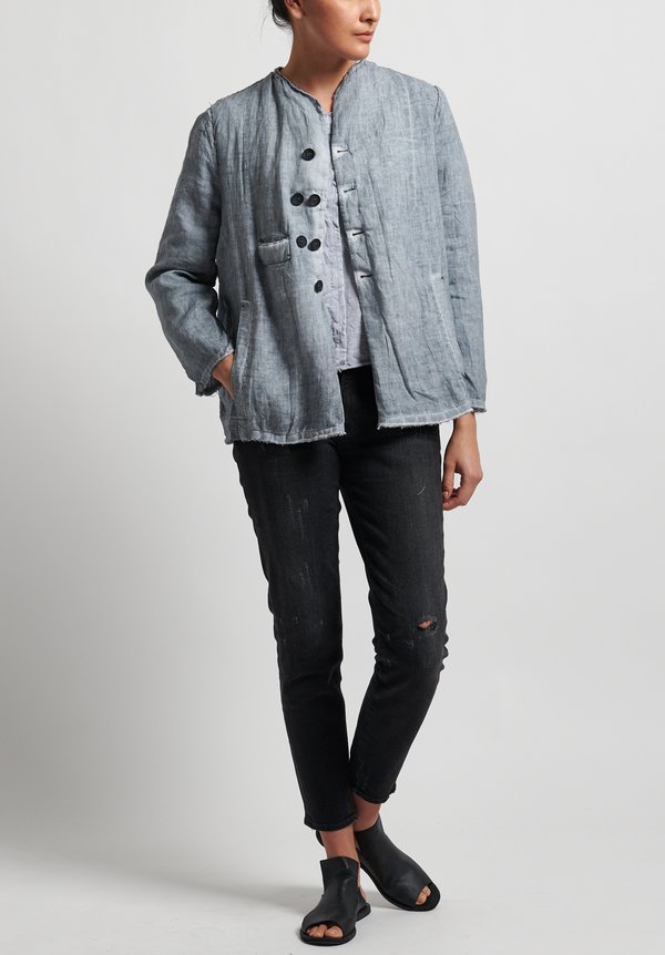 Umit Unal Linen Collarless Frayed Edge Jacket in Silver | Santa Fe Dry ...