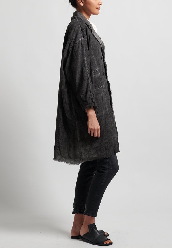 Umit Unal Linen Frayed Edge Coat in Anthracite	