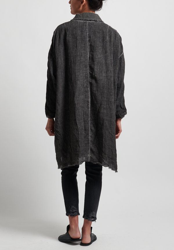 Umit Unal Linen Frayed Edge Coat in Anthracite	