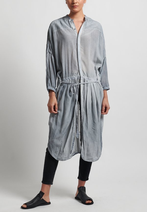 Umit Unal Silk Button-Down Tunic in Medium Grey	