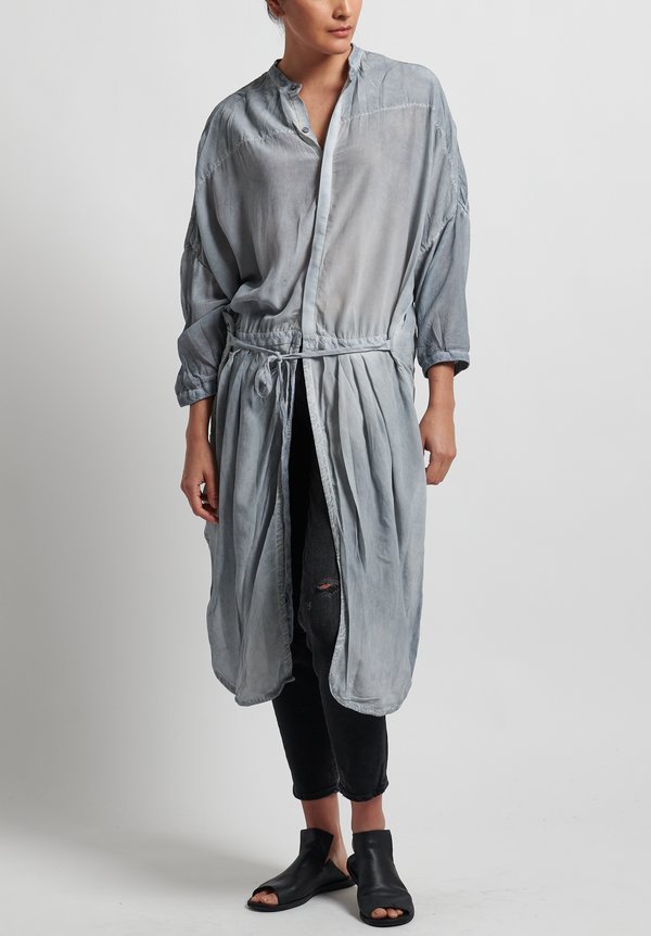 Umit Unal Silk Button-Down Tunic in Medium Grey	