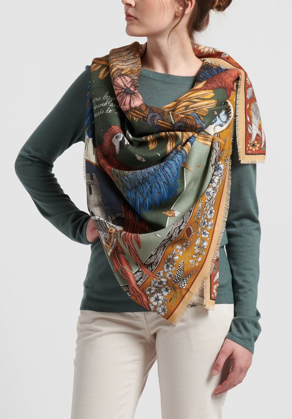 Sabina Savage Wool/Silk The Princely Parrots Scarf in Pistachio/Peridot	