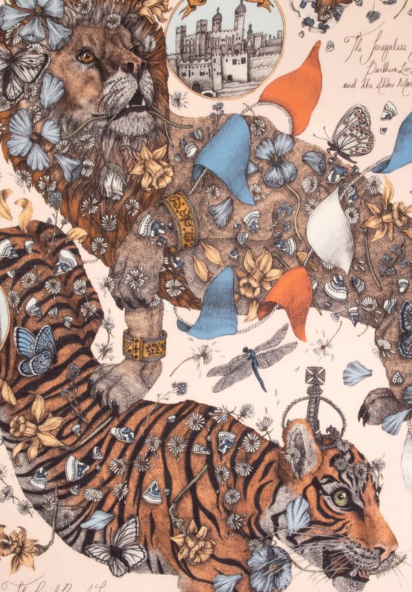 The Lion and Tiger's Tea Party Silk Twill Scarf 90 – Sabina Savage