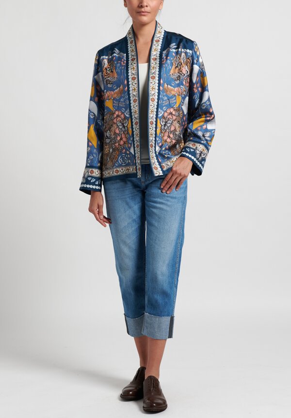 Sabina Savage Silk The Lion and Tiger's Tea Party Short Jacket in Sapphire	