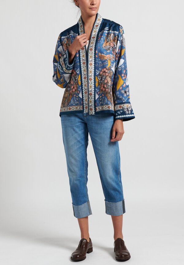 Sabina Savage Silk The Lion and Tiger's Tea Party Short Jacket in Sapphire	