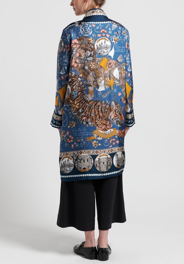 Sabina Savage Silk The Lion and Tiger's Tea Party Midi Jacket in Sapphire/Gold	