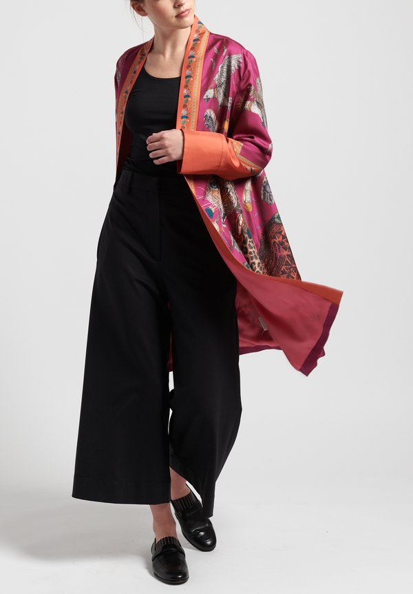 Sabina Savage Silk Leopard's Bazaar Midi Jacket in Saffron/Fuchsia	