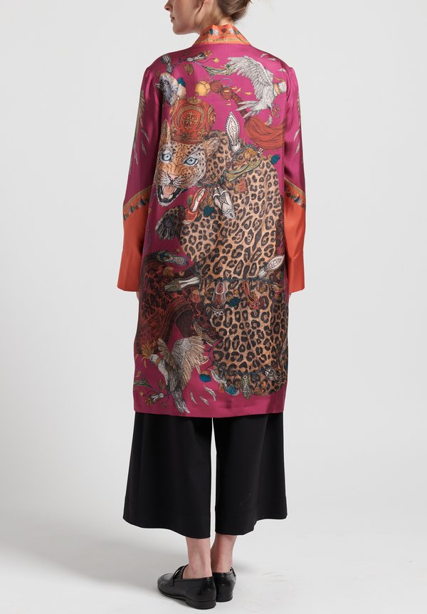 Sabina Savage Silk Leopard's Bazaar Midi Jacket in Saffron/Fuchsia	