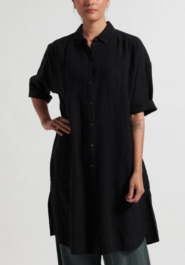 Oska Linen Elvina Shirt Dress in Black	