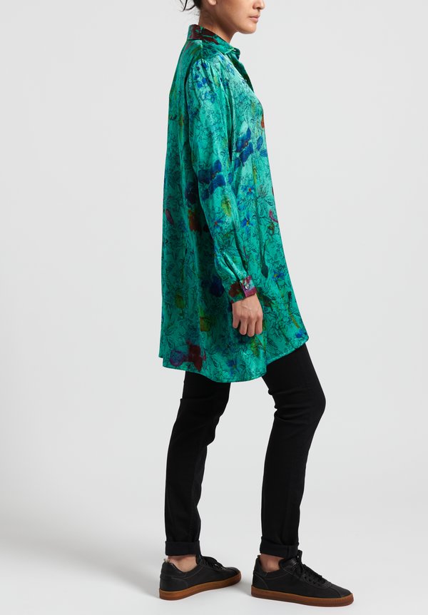 Avant Toi Silk Oversized Floral Blouse in Smeraldo