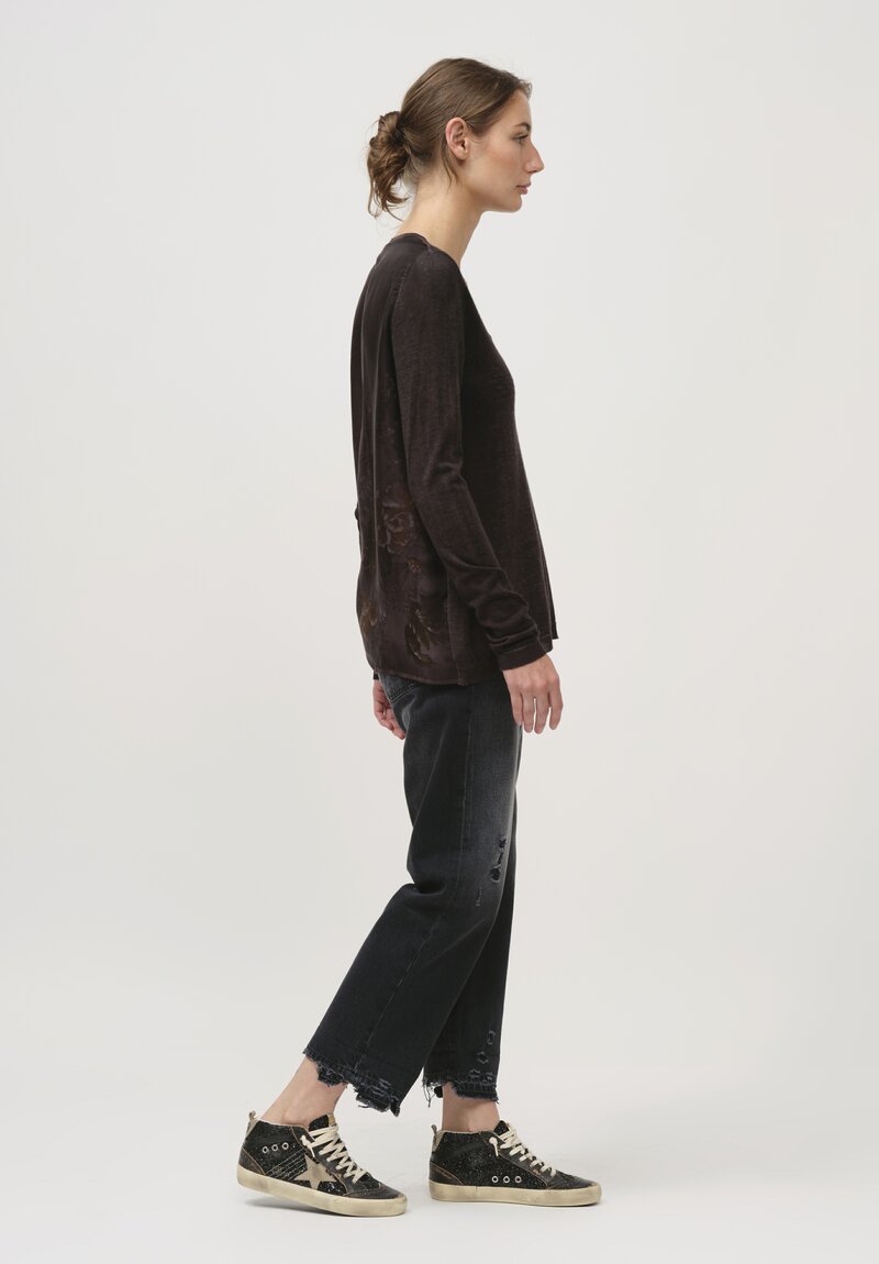 Avant Toi Cashmere & Silk Printed Back V-Neck Sweater in Nero Carruba	