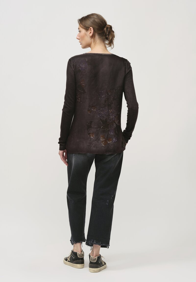 Avant Toi Cashmere & Silk Printed Back V-Neck Sweater in Nero Carruba	