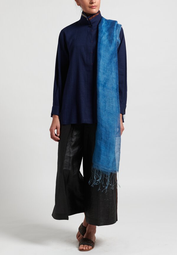 Sophie Hong Silk Linen Sheer Layered Scarf in Blue