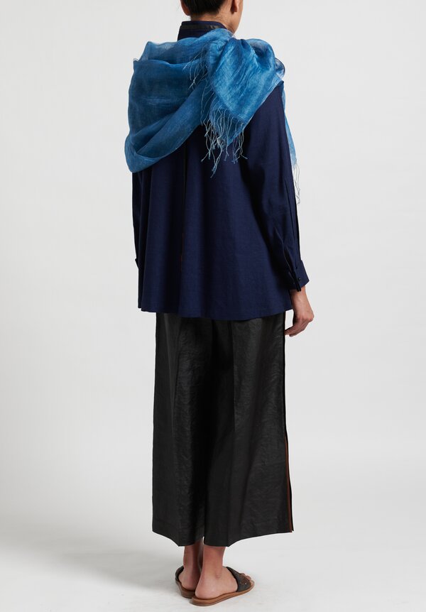 Sophie Hong Silk Linen Sheer Layered Scarf in Blue