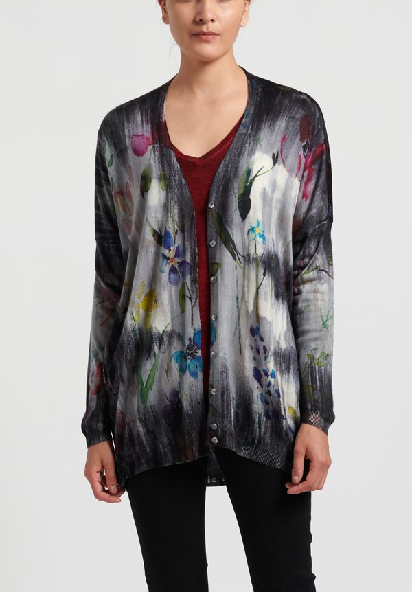Avant Toi Cashmere/Silk Floral Tapestry Cardigan in Marmo