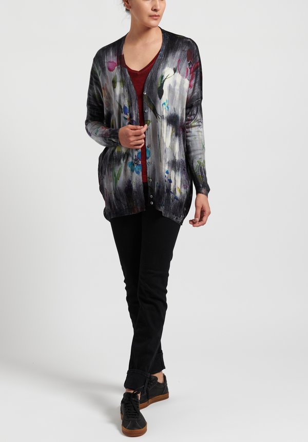 Avant Toi Cashmere/Silk Floral Tapestry Cardigan in Marmo