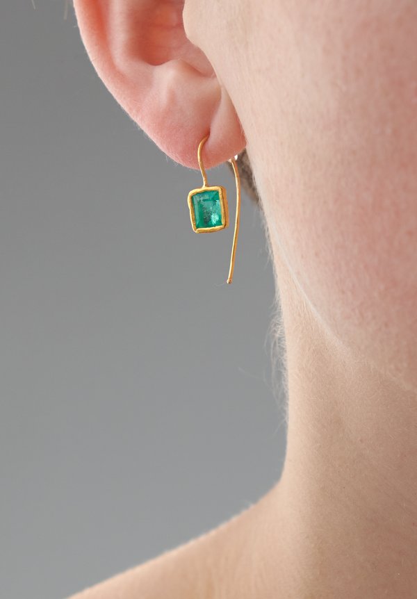 Ram Rijal 22K, Emerald French Hook Earrings