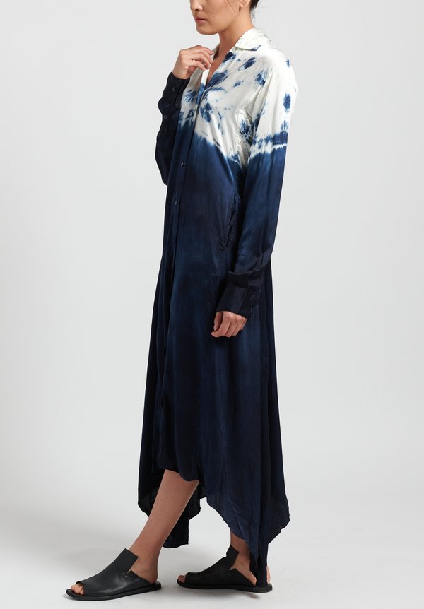 Gilda Midani Pattern Dyed Silk Jurei Dress in Sky Wave	