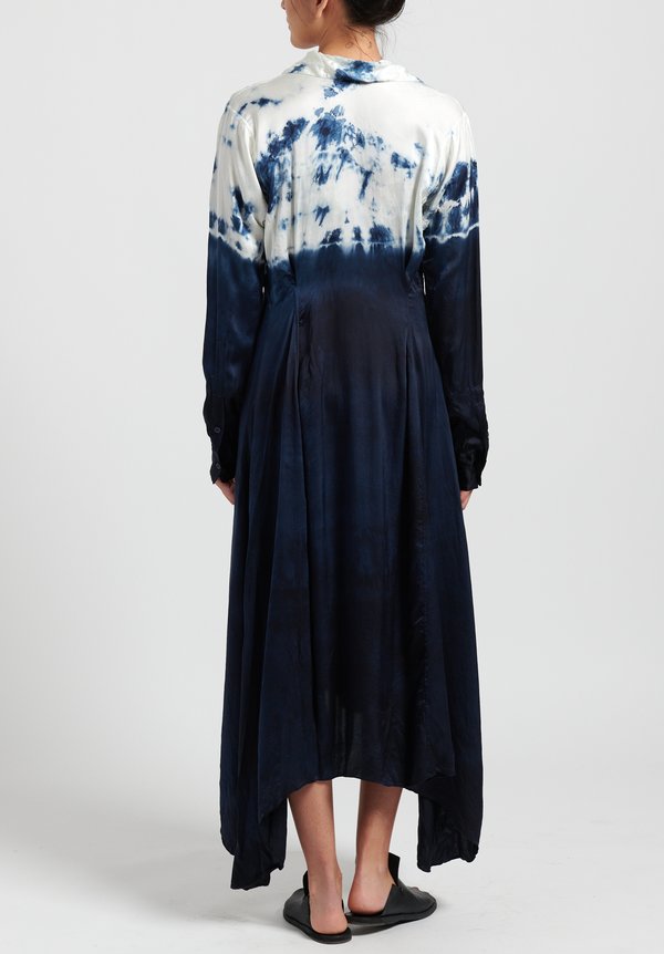 Gilda Midani Pattern Dyed Silk Jurei Dress in Sky Wave	