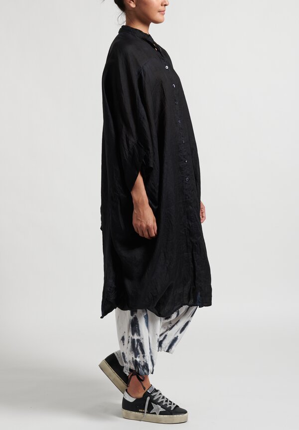 Gilda Midani Solid Dyed Linen Square Tunic in Black	
