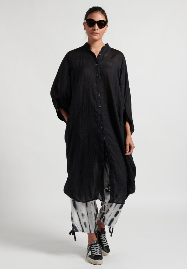 Gilda Midani Solid Dyed Linen Square Tunic in Black	