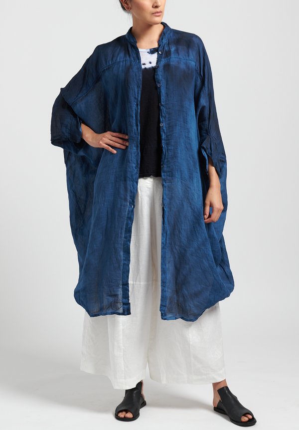 Gilda Midani Solid Dyed Linen Square Dress in Indigo Blue	