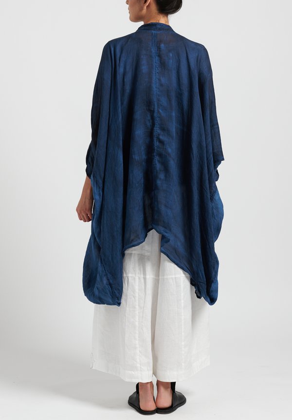 Gilda Midani Solid Dyed Linen Square Dress in Indigo Blue	