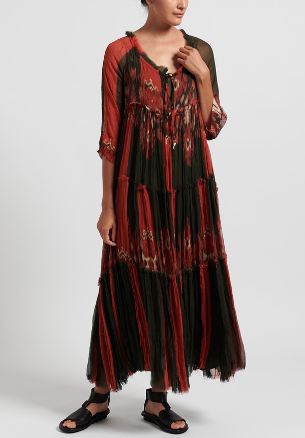 Gilda Midani Pattern Dyed Silk Paysanne Dress in Red