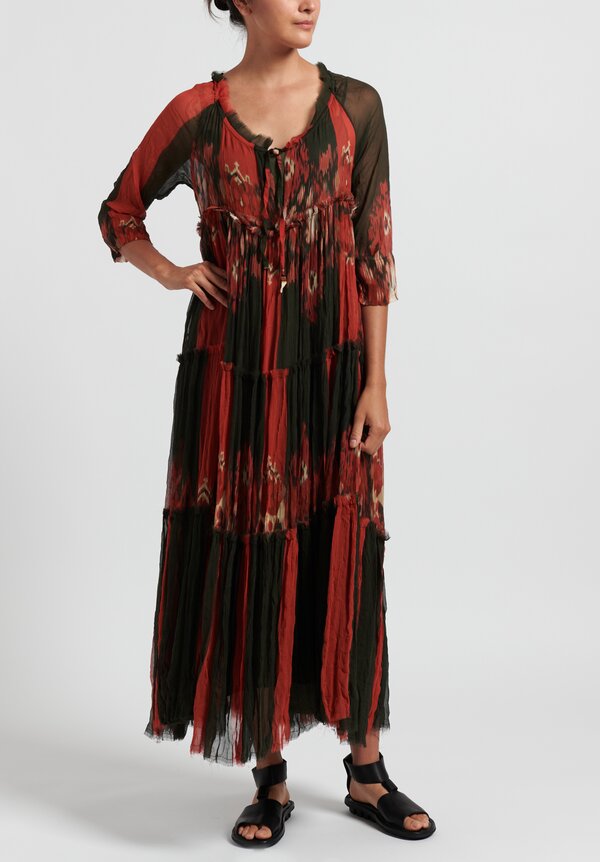 Gilda Midani Pattern Dyed Silk Paysanne Dress in Red
