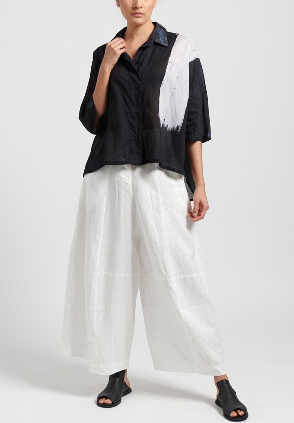 Gilda Midani Pattern Dyed Cotton Voile Pocket Shirt in Brush White + Black	