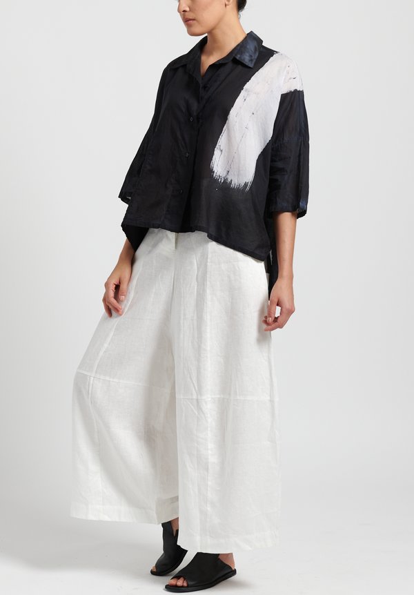 Gilda Midani Pattern Dyed Cotton Voile Pocket Shirt in Brush White + Black	