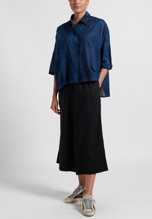 Gilda Midani Solid Dyed Cotton Voile Pocket Shirt in Indigo Blue