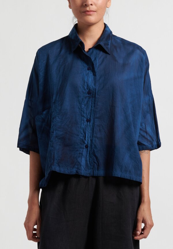 Gilda Midani Solid Dyed Cotton Voile Pocket Shirt in Indigo Blue